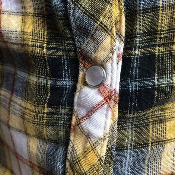 Harley Davidson Womens Speedway Spirit Blouse Medium Plaid Pearl Snap Cap Sleeve - Picture 7 of 9